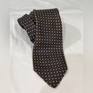 Vintage Christian Dior 100% Silk Slim Brown and Blue Geometric Men's Tie